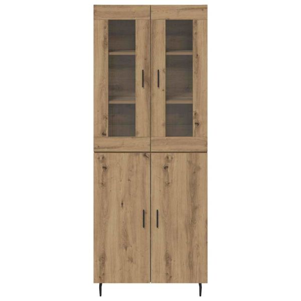 Висок шкаф 2 pcs Дъб Инженерна дървесина и стъкло