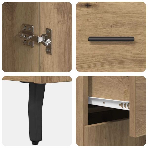 Висок шкаф с чекмедже 2 pcs Дъб Инженерна дървесина и стъкло