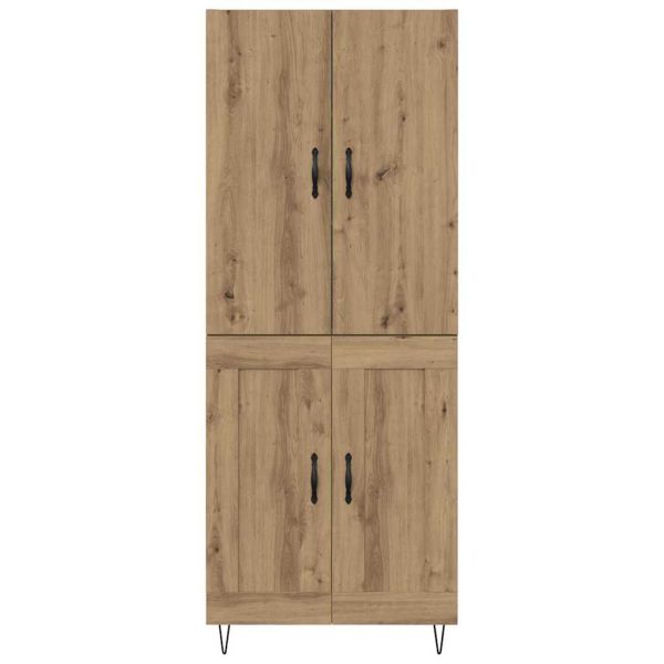 Висок шкаф 2 pcs Дъб Инженерна дървесина и стъкло