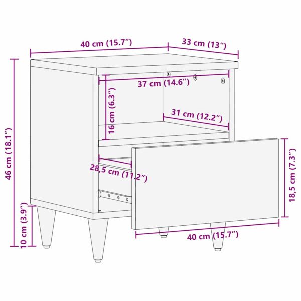 Нощен шкаф Черно 40 x 33 x 46 см Солидно мангово дърво