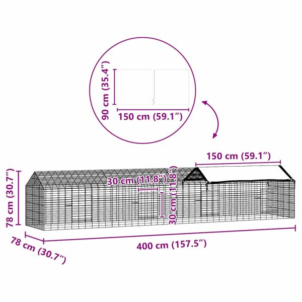 Клетка за заек Сребрист 400 x 78 x 78 см Галванизирана стомана