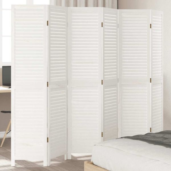 Разделител за стая, 6 панела, бял, дърво пауловния масив