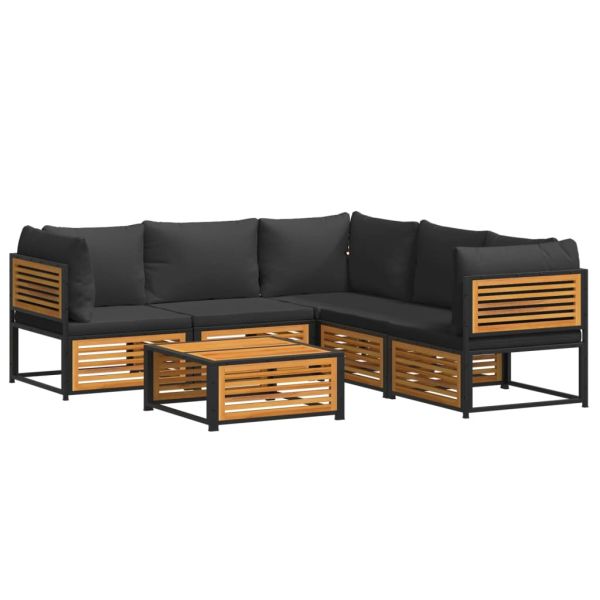 Градински диван с възглавници, 6 части, масив акация