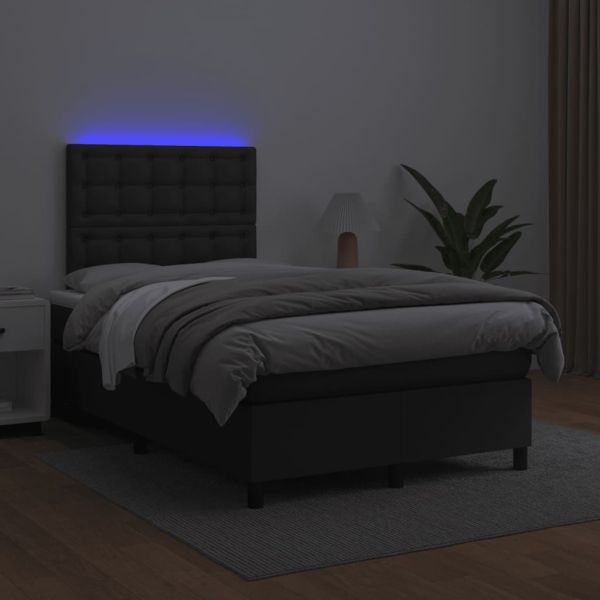 Боксспринг легло с матрак и LED, черно, 120x190 см, еко кожа