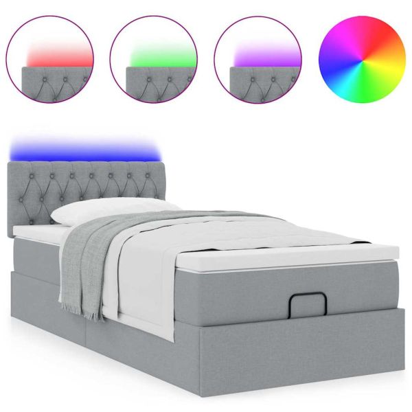 Османска легло с матрак и LED, светлосиво, 80x200 см, плат