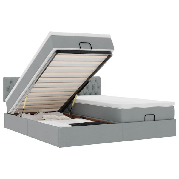Османска легло с матраци и LED, светлосиво, 160x200 см, плат