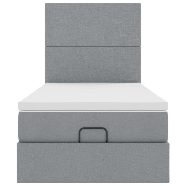 Османска легло с матрак, светлосиво, 80x200 см, плат