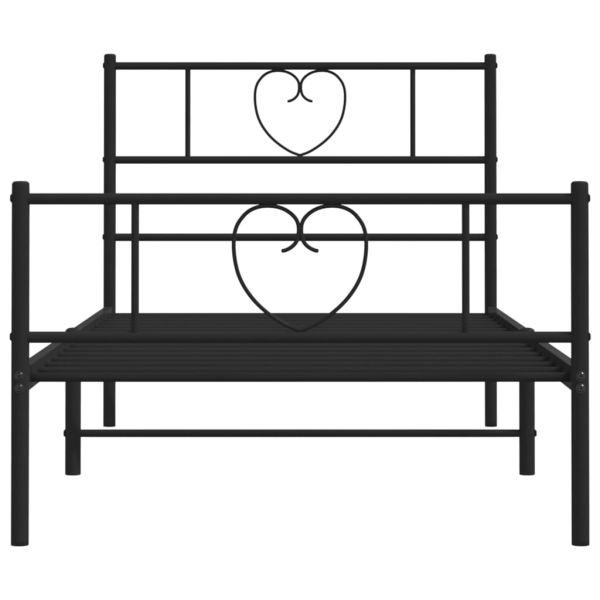 Метална рамка за легло с горна и долна табла, черна, 90x190 см