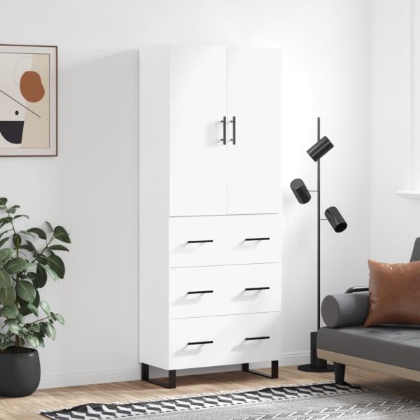 Висок шкаф, бял, 69,5x34x180 см, инженерно дърво