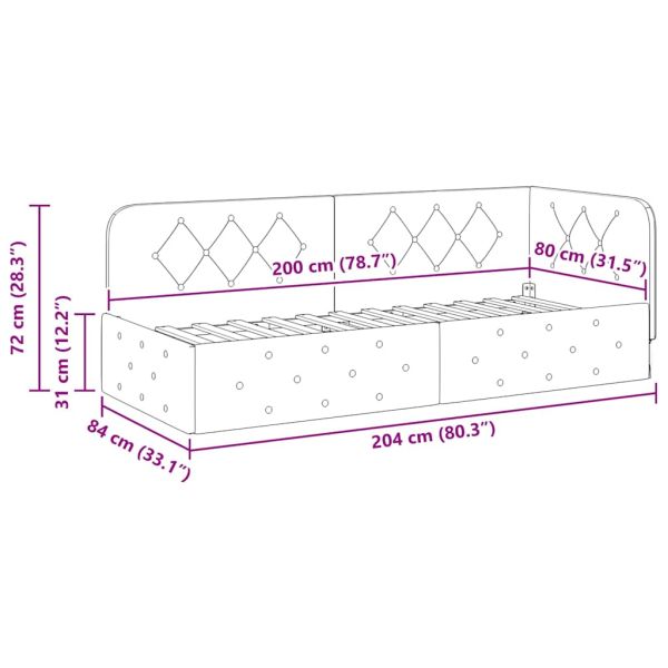 Ъглова рамка за легло Синьо 80 x 200 cm текстил