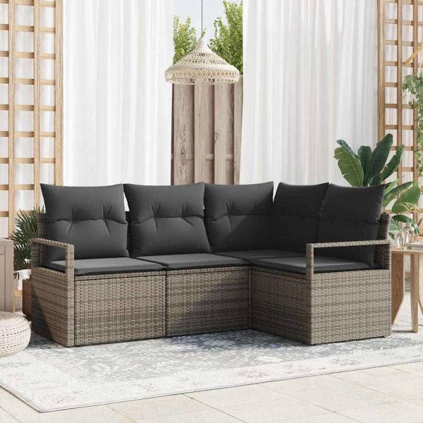 Комплект дивани с възглавница 4 pcs Сив полиратан