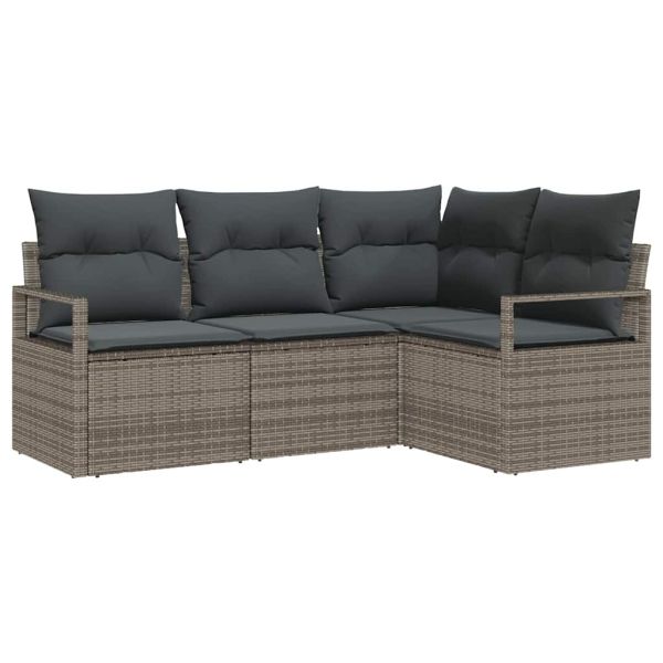 Комплект дивани с възглавница 4 pcs Сив полиратан