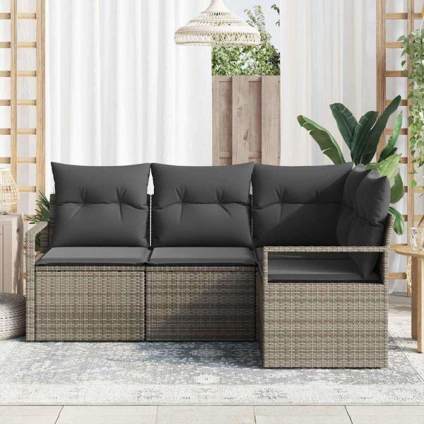 Комплект дивани с възглавница 4 pcs Сив полиратан
