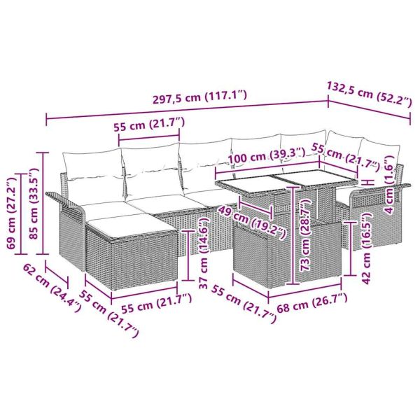 Градински Софа Комплект с възглавница 8 pcs Сив Полиратан