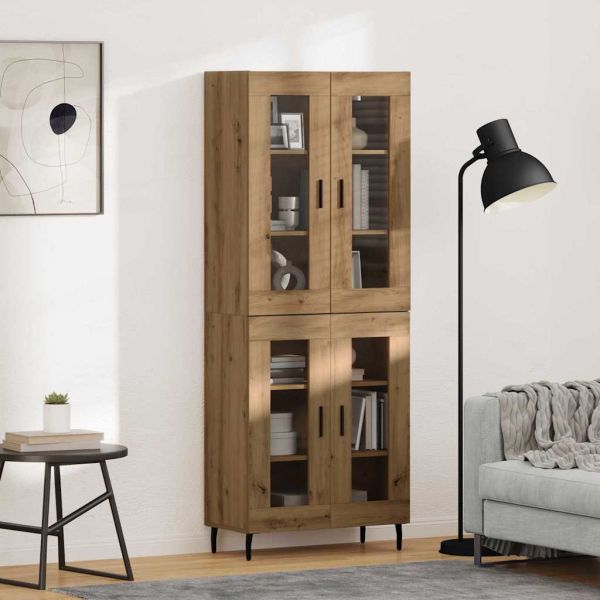 Висок шкаф 2 pcs Дъб Инженерна дървесина и стъкло