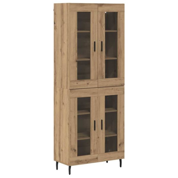 Висок шкаф 2 pcs Дъб Инженерна дървесина и стъкло