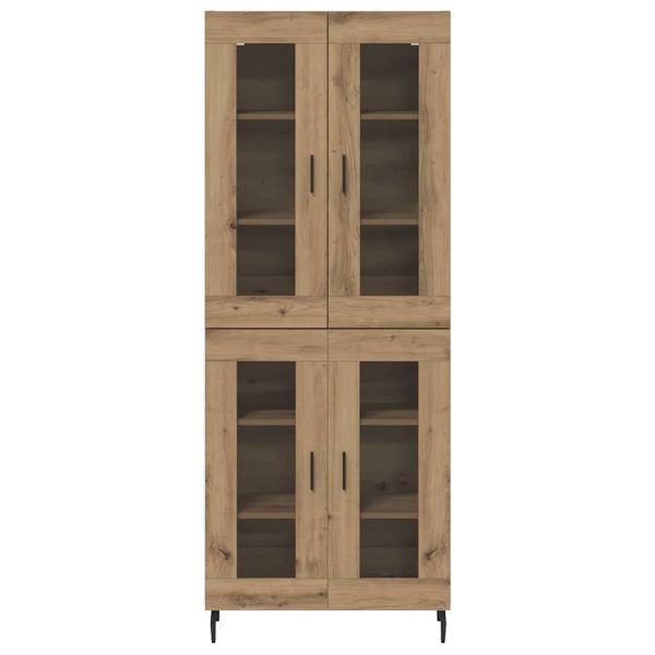 Висок шкаф 2 pcs Дъб Инженерна дървесина и стъкло