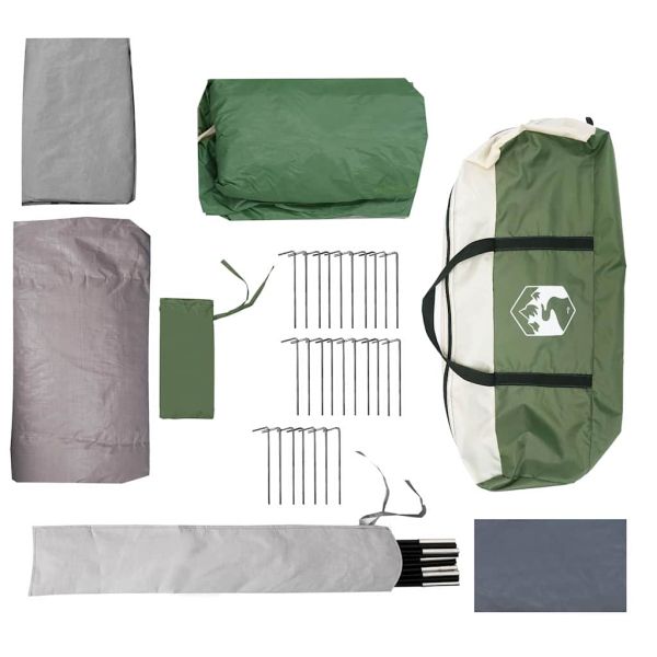 Тунелна палатка за 4-ма с покрив Зелен и бял 740 x 370 x 220 см