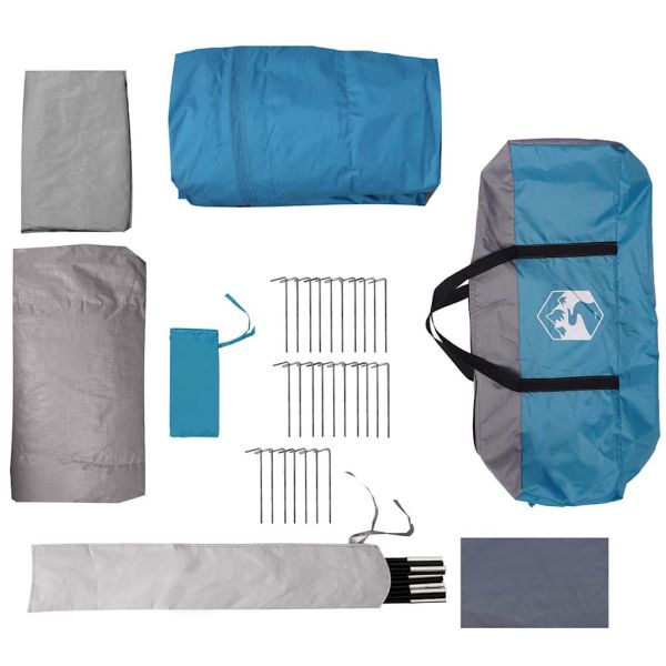 Тунелна палатка за 4-ма Синьо и сиво 740 x 370 x 220 см