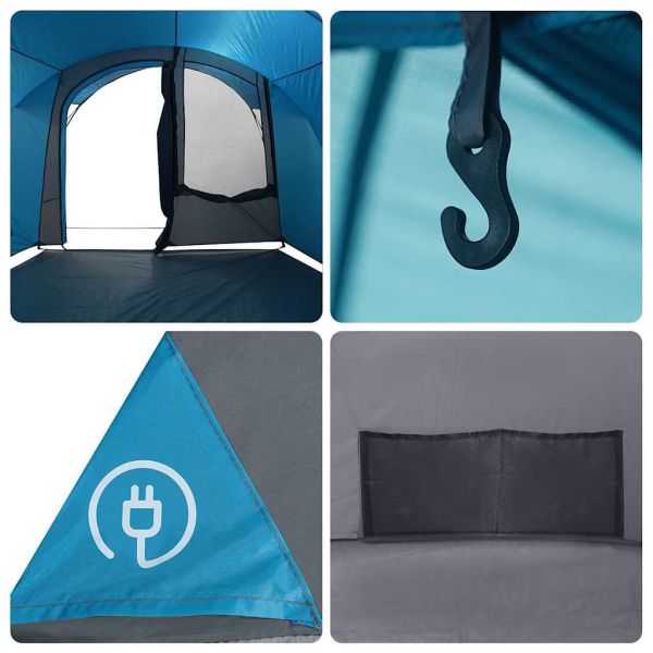 Тунелна палатка за 4-ма Синьо и сиво 740 x 370 x 220 см