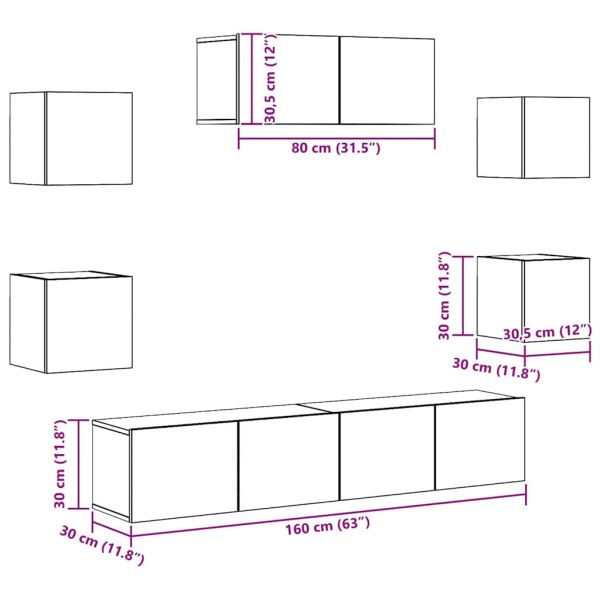 Комплект ТВ шкафове от 7 части, сонома дъб, инженерно дърво7
