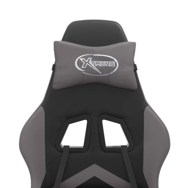 Гейминг стол с опора за крака, черно и cиво, изкуствена кожа