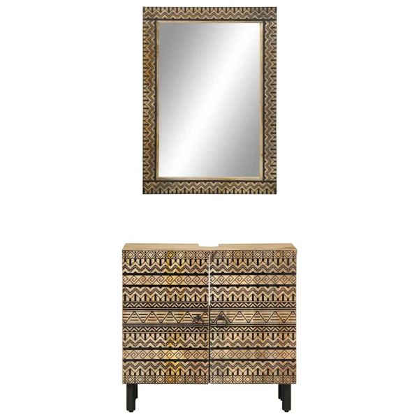 Комплект мебели за баня, 2 части, масивна мангова дървесина