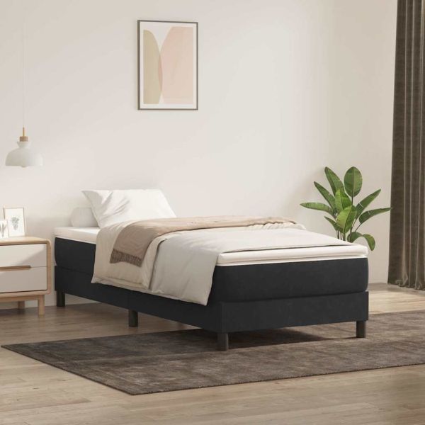Box Spring Легло без матрак Черно 90x210 cm Кадифе