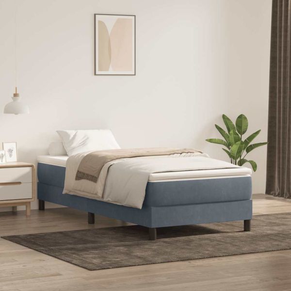 Box Spring Легло без матрак Тъмно сиво 90x220 cm Кадифе