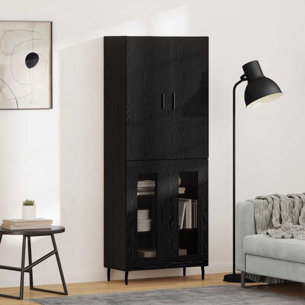 Висок шкаф 2 pcs Дъб Инженерна дървесина и стъкло