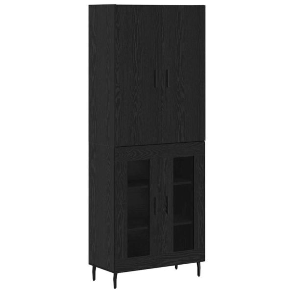 Висок шкаф 2 pcs Дъб Инженерна дървесина и стъкло