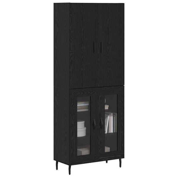 Висок шкаф 2 pcs Дъб Инженерна дървесина и стъкло