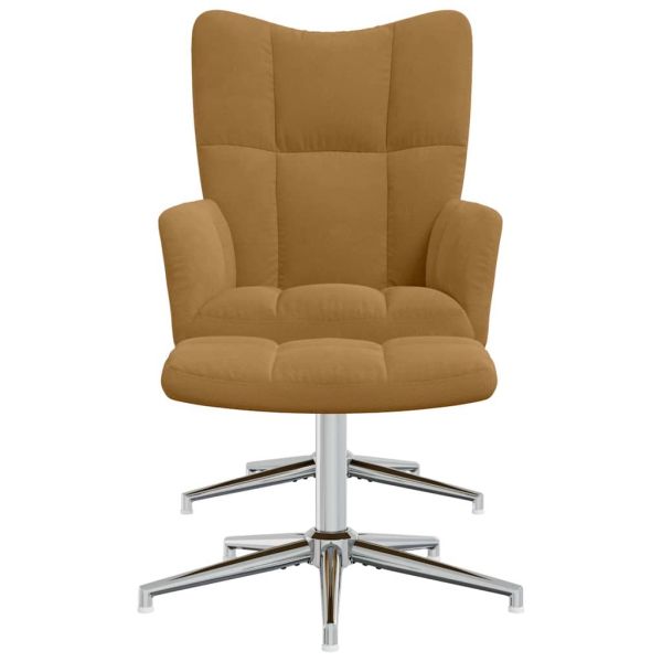 Стол за релакс с табуретка, кафяв, кадифе