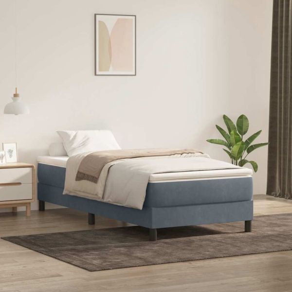 Box Spring Легло без матрак Тъмно сиво 100x210 cm Кадифе