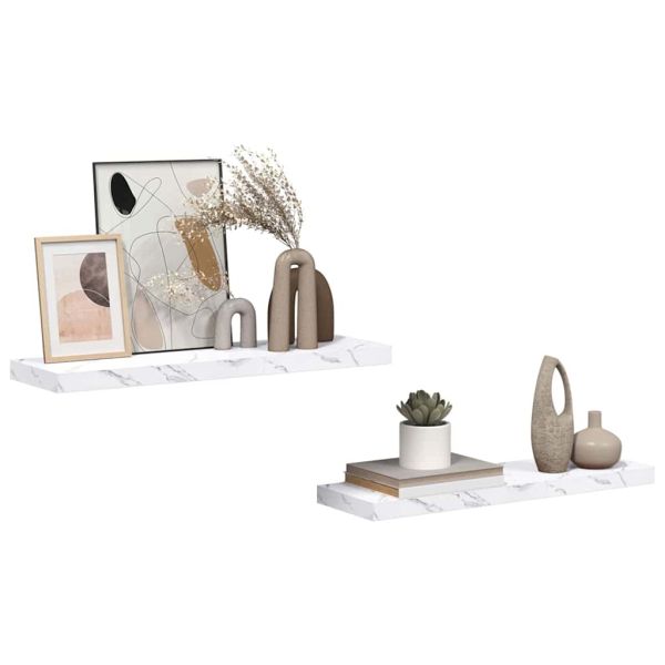 Стенен рафт 2 pcs Бял мрамор 90 x 23,5 x 4 см Инженерно дърво