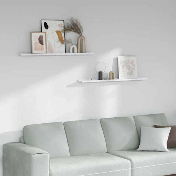 Стенен рафт 2 pcs Бял мрамор 100 x 9 x 3 cm Инженерно дърво