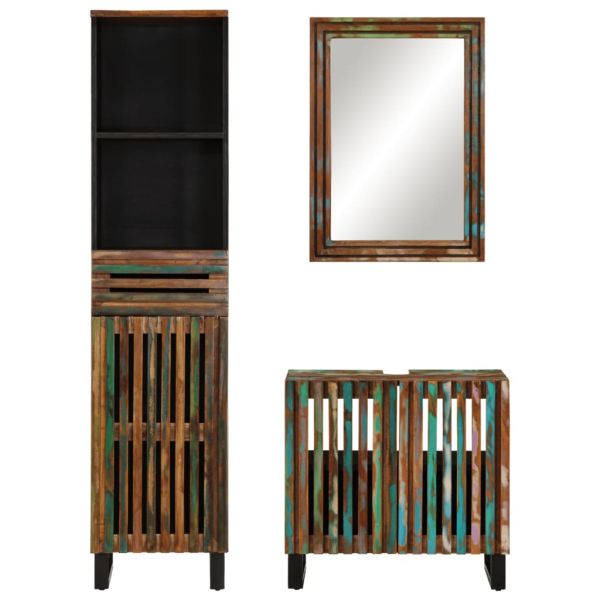 Комплект мебели за баня, 3 части, масивна акациева дървесина