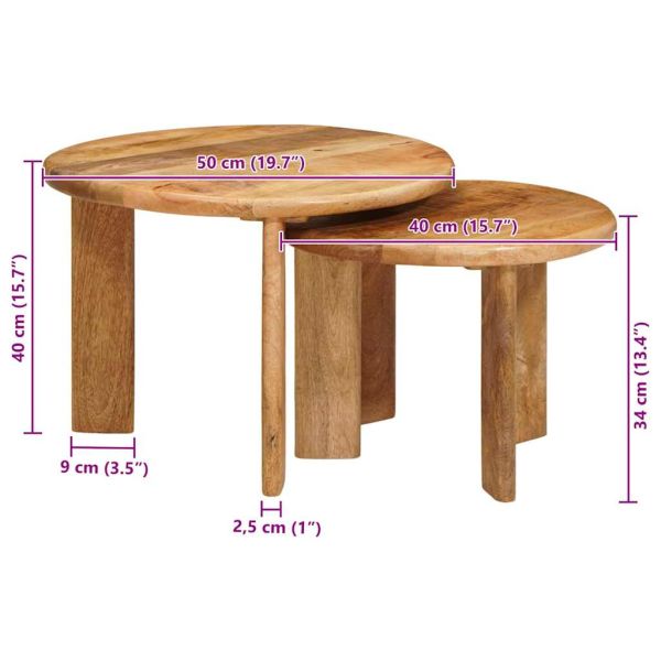 Nesting маси за кафе 2 pcs Кафяво Солидно мангово дърво