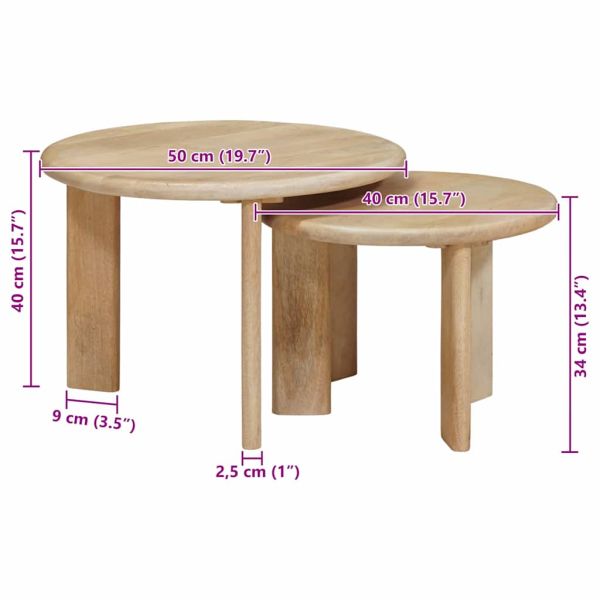 Nesting маси за кафе 2 pcs Черно Солидно мангово дърво