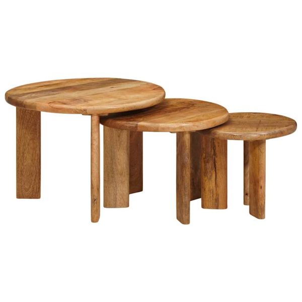 Nesting маси за кафе 3 pcs Кафяво Солидно мангово дърво