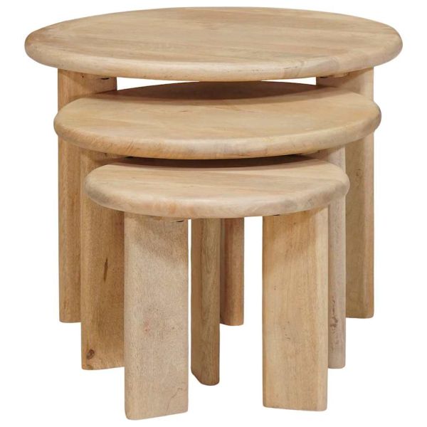 Nesting маси за кафе 3 pcs Черно Солидно мангово дърво