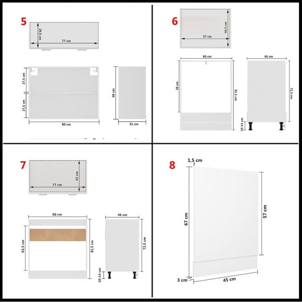 Комплект кухненски шкафове от 8 части "Lyon", бяло инженерно дърво