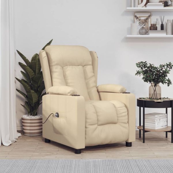 Електрически стол реклайнер , кремав, текстил