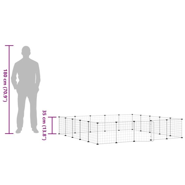 Клетка за животни с врата, 20 панела, черна, 35x35 см, стомана