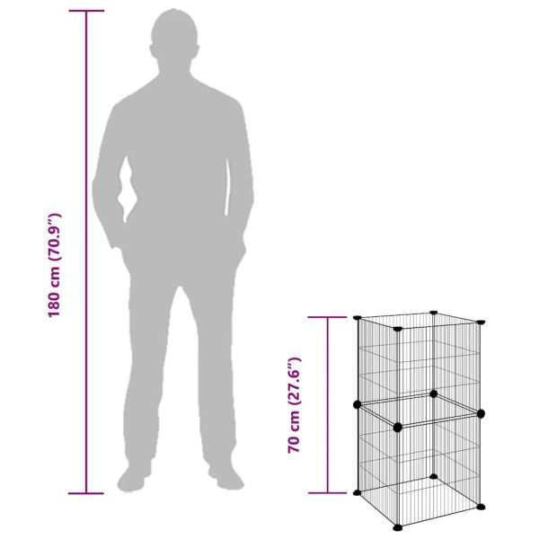Клетка за домашни любимци, 8 панела, черна, 35x35 см, стомана