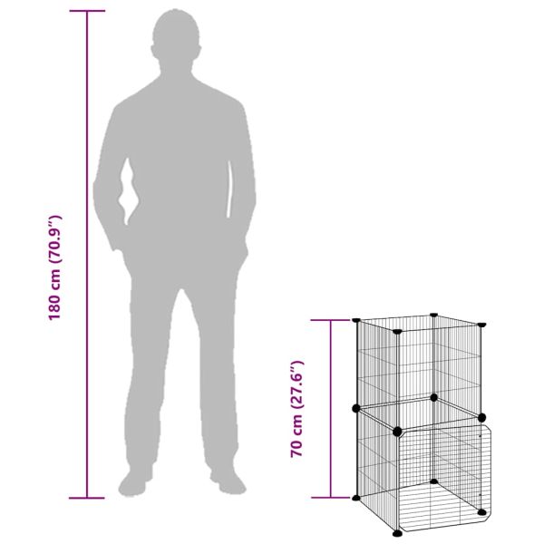 Клетка за животни с врата, 8 панела, черна, 35x35 см, стомана