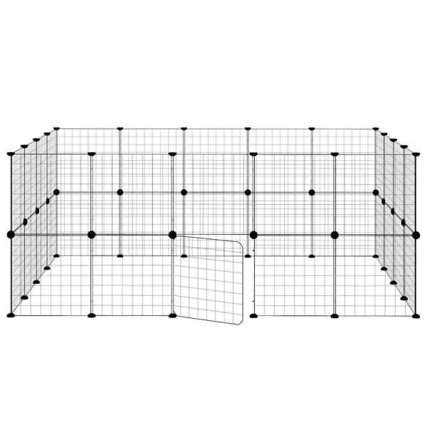 Клетка за животни с врата, 36 панела, черна, 35x35 см, стомана