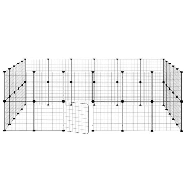 Клетка за животни с врата, 44 панела, черна, 35x35 см, стомана