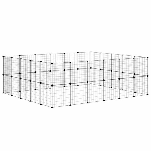 Клетка за животни с врата, 44 панела, черна, 35x35 см, стомана
