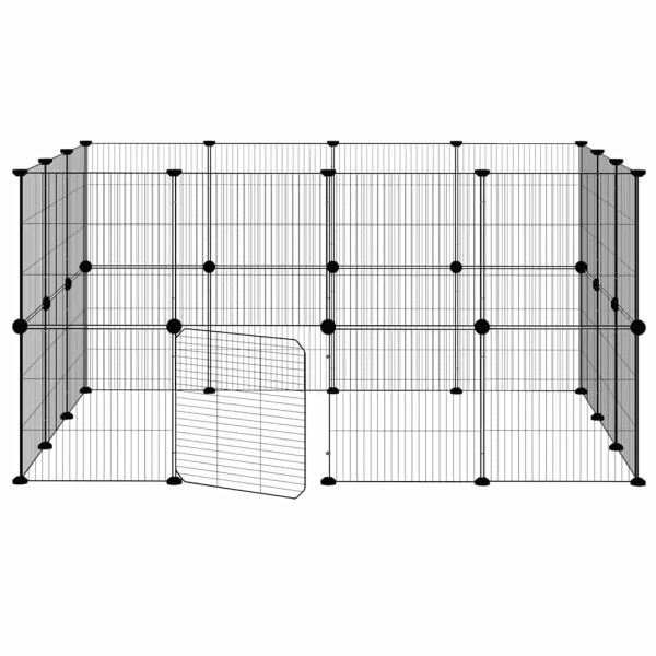 Клетка за животни с врата, 28 панела, черна, 35x35 см, стомана